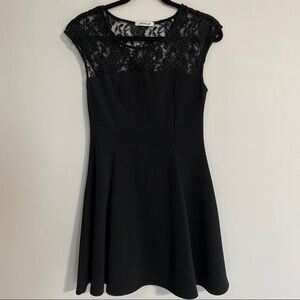 Aiden Y Black Lace Neckline & Shoulder Mini Dress